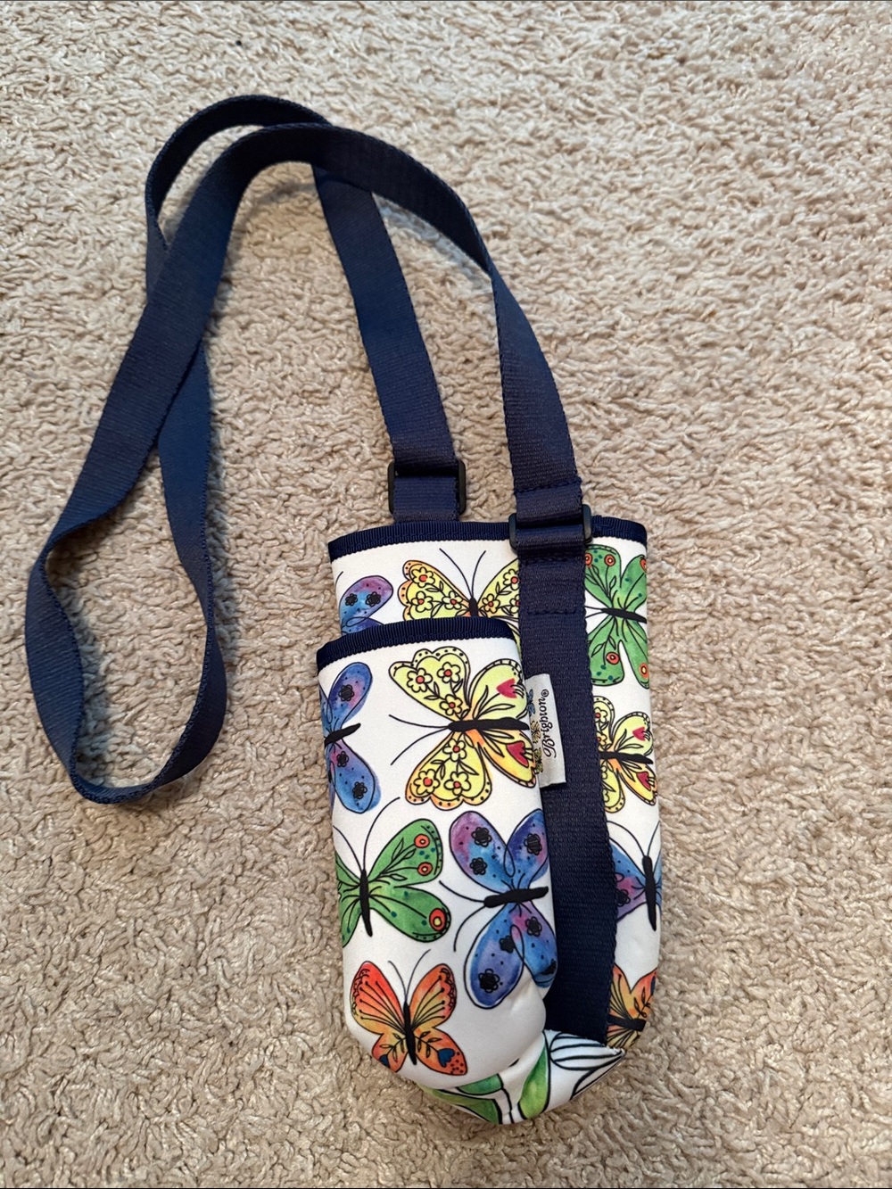 Brighton Butterfly CrossbodyWater Bottle Pouch in Navy and Multicolor